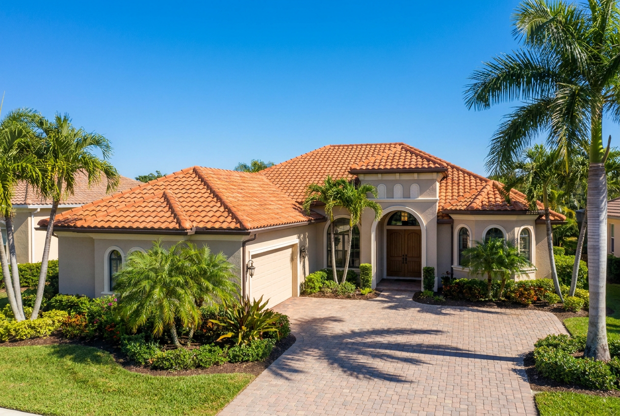 A Florida home with a warm terracotta clay tile roof